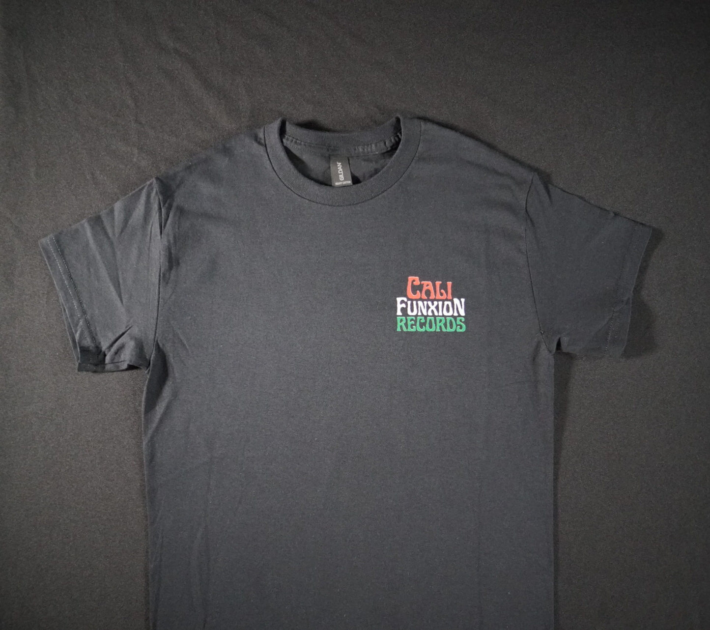 Cali Funxion Records Stack Logo Tee Black with Red White Green image 0