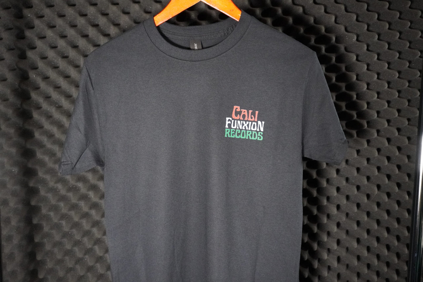 Cali Funxion Records Stack Logo Tee Black with Red White Green image 1