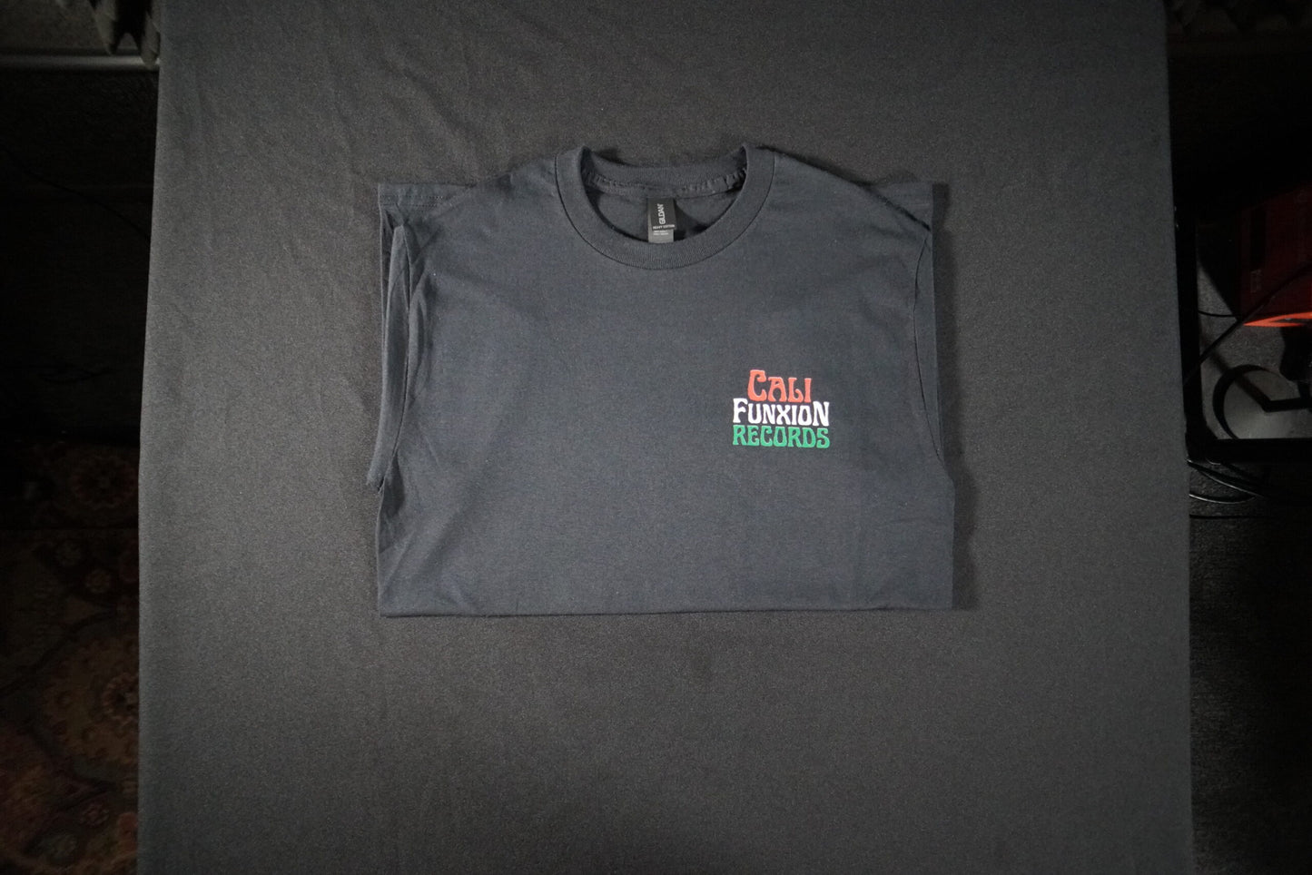 Cali Funxion Records Stack Logo Tee Black with Red White Green image 3