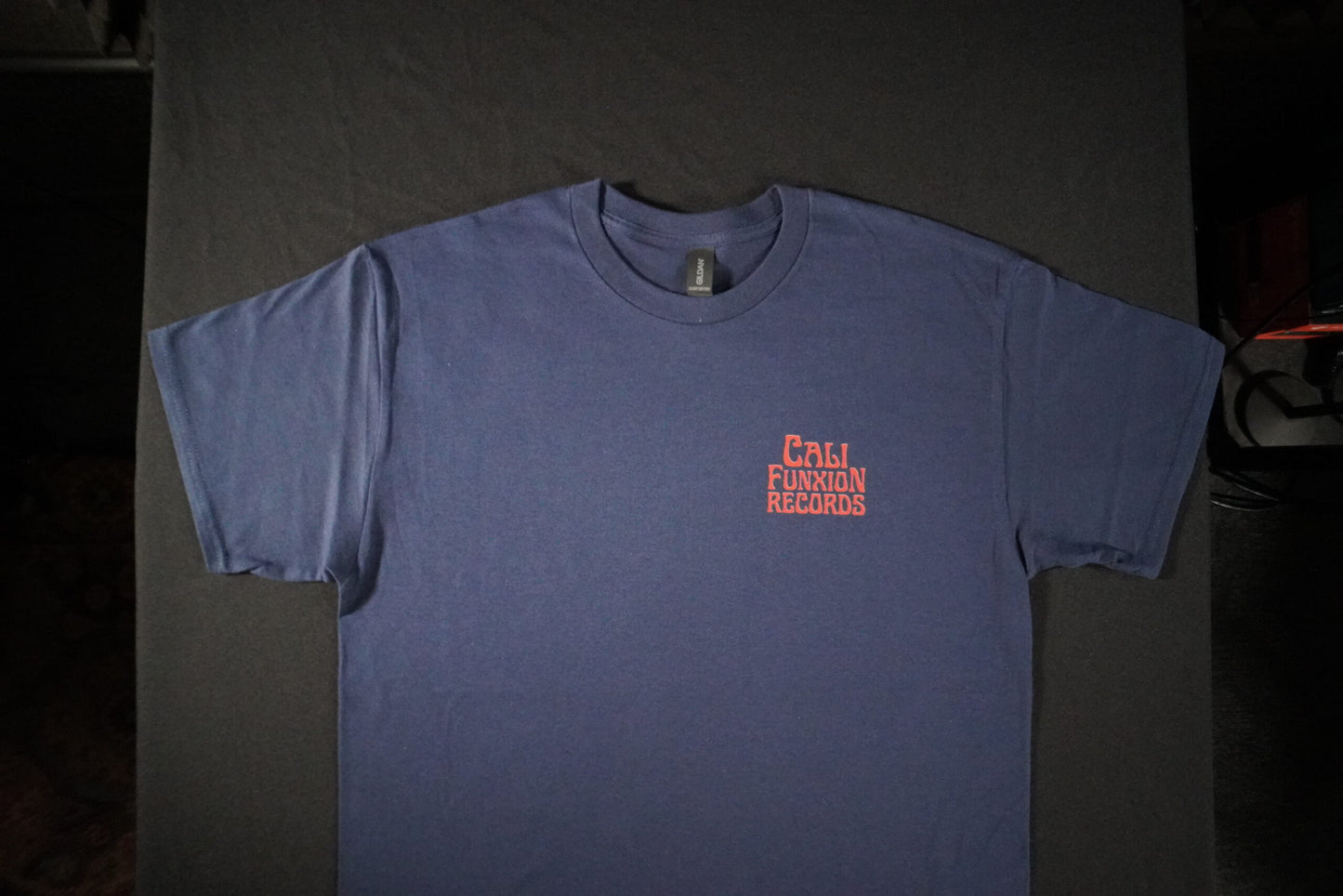 Cali Funxion Records Stack Logo Tee Navy Blue with Red image 2