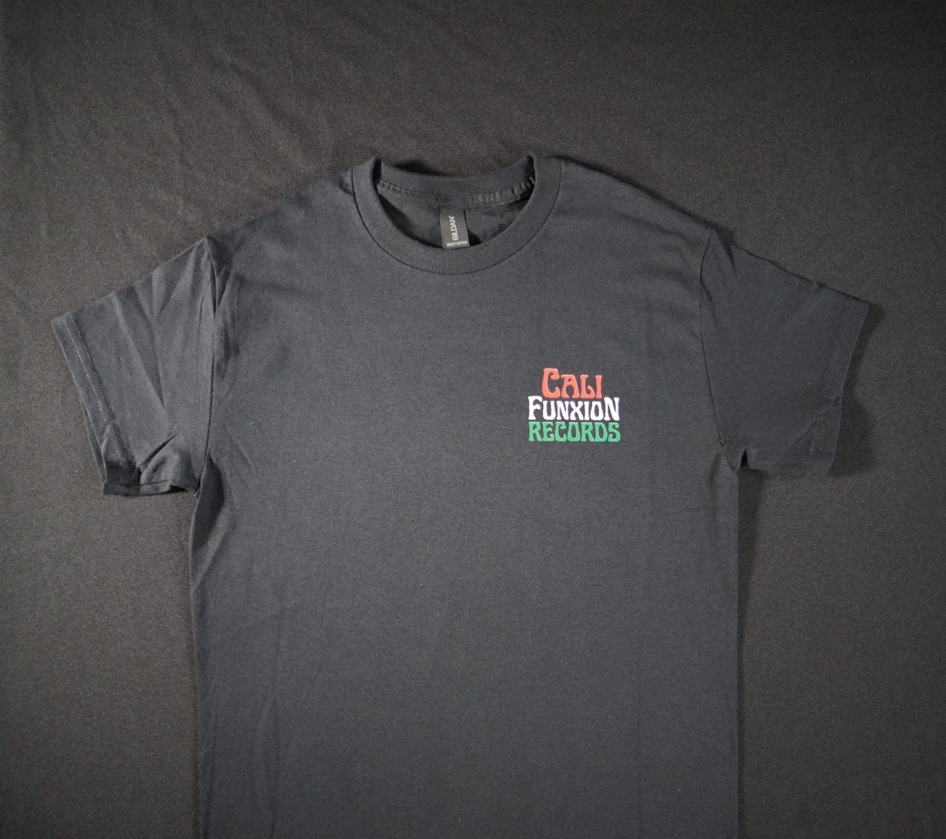 Cali Funxion Records Stack Logo Tee Black with Red White Green image 0