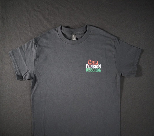 Cali Funxion Records Stack Logo Tee Black with Red White Green image 0