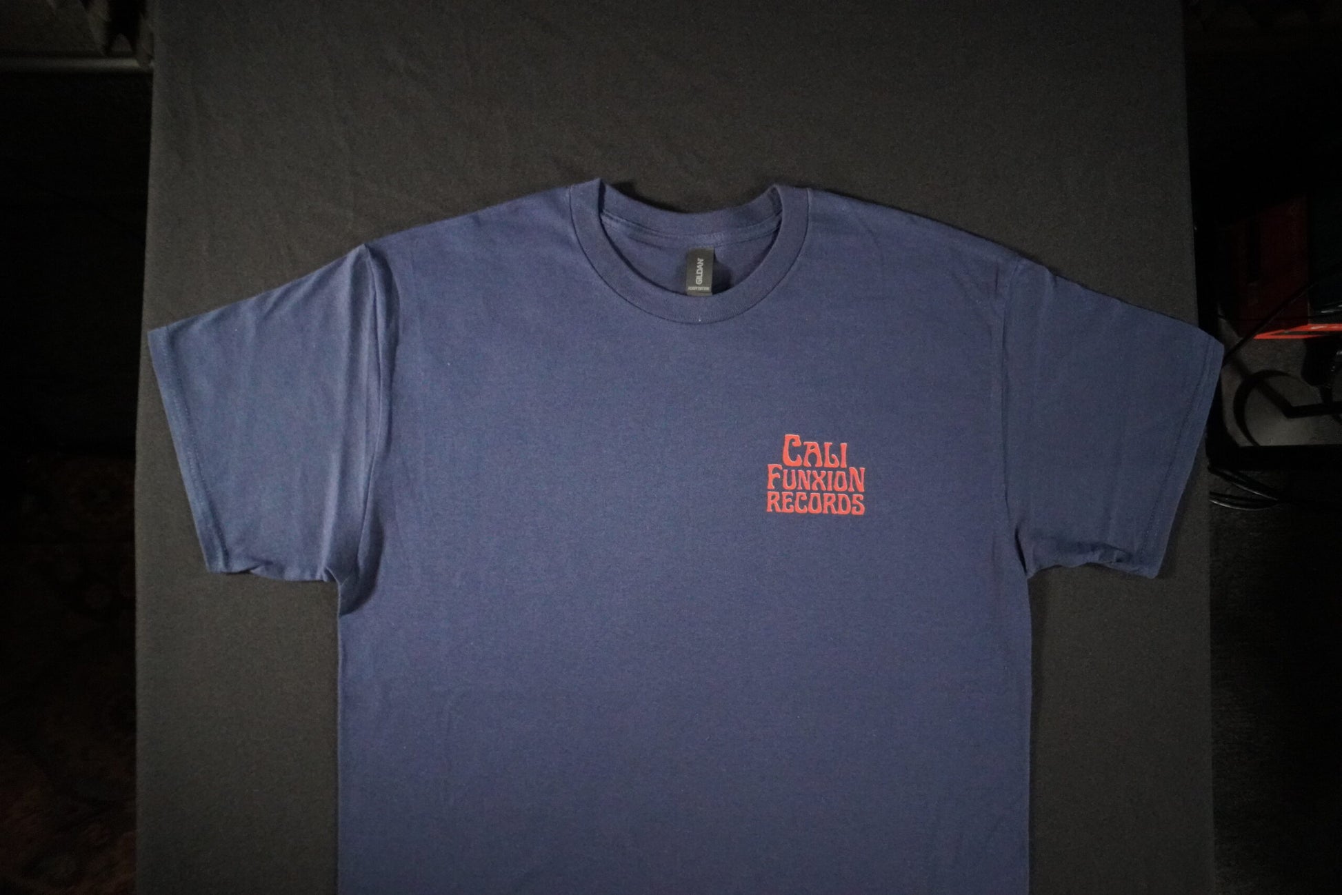 Cali Funxion Records Stack Logo Tee Navy Blue with Red image 2